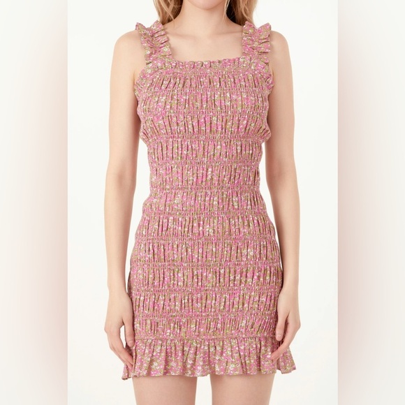 Free the Roses All Over Smocked Ruffled‎ Mini Dress Size Xsmall - Picture 4 of 8